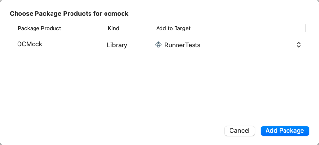 Ensure the dependency is added to the `RunnerTests` target