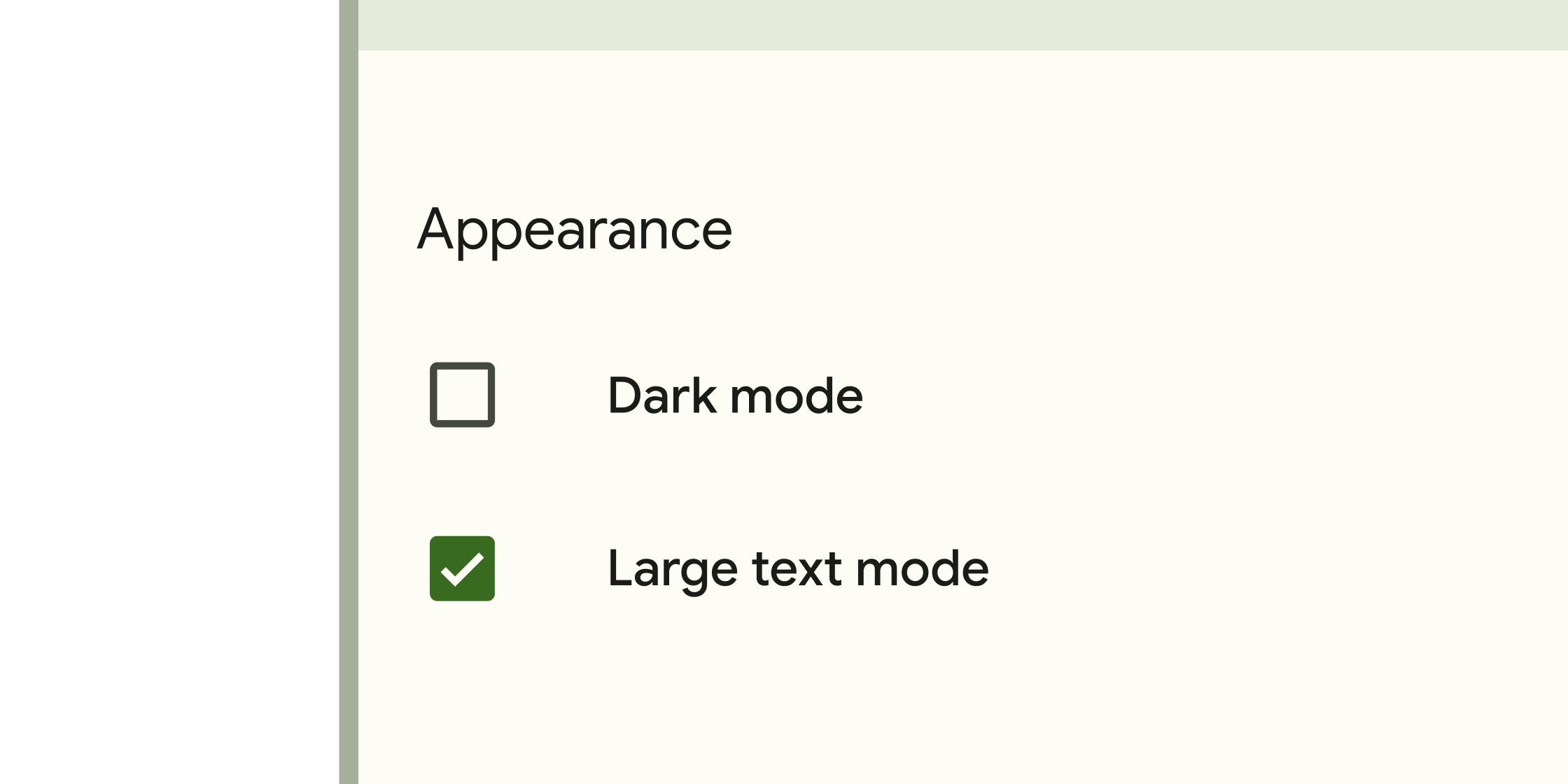 Rendered example of the Checkbox Material widget.